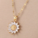 Mom Gifts Titanium Steel Luxury Choker Pendant Zircon Sunflower Necklace