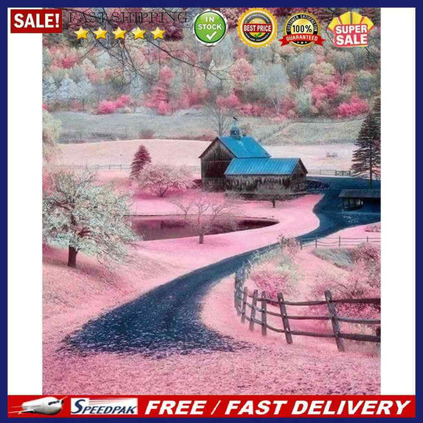 Pink Village Frameless Picture Oil Paint By Numbers Hand Painted Picture Kit