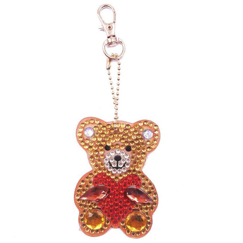 4pcs DIY Cartoon Bear Full Drill Special Shaped Diamond Painting Keychain Gift