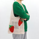 Korean Knitted Shoulder Bags Women Summer Strawberry Hollow Crochet Beach Totes