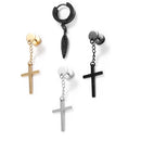 Chain Dangle Feather Cross Punk Ear Studs Piercing Earrings Stainless Steel
