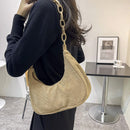 Fashion Women Corduroy Solid Color Underarm Bag Casual Chain Hobos Shoulder Bags