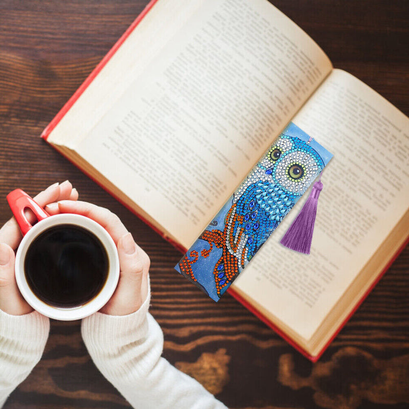 DIY Special Shape Diamond Painting Leather Owl Bookmark with Tassel Crafts Newly