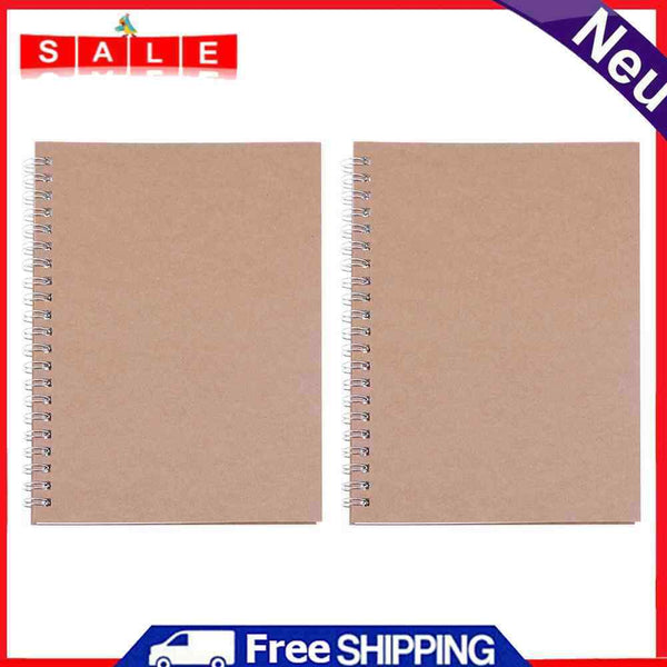 2pcs Retro Spiral Coil Grid Sketchbook Notebook Diary Journal Student Me
