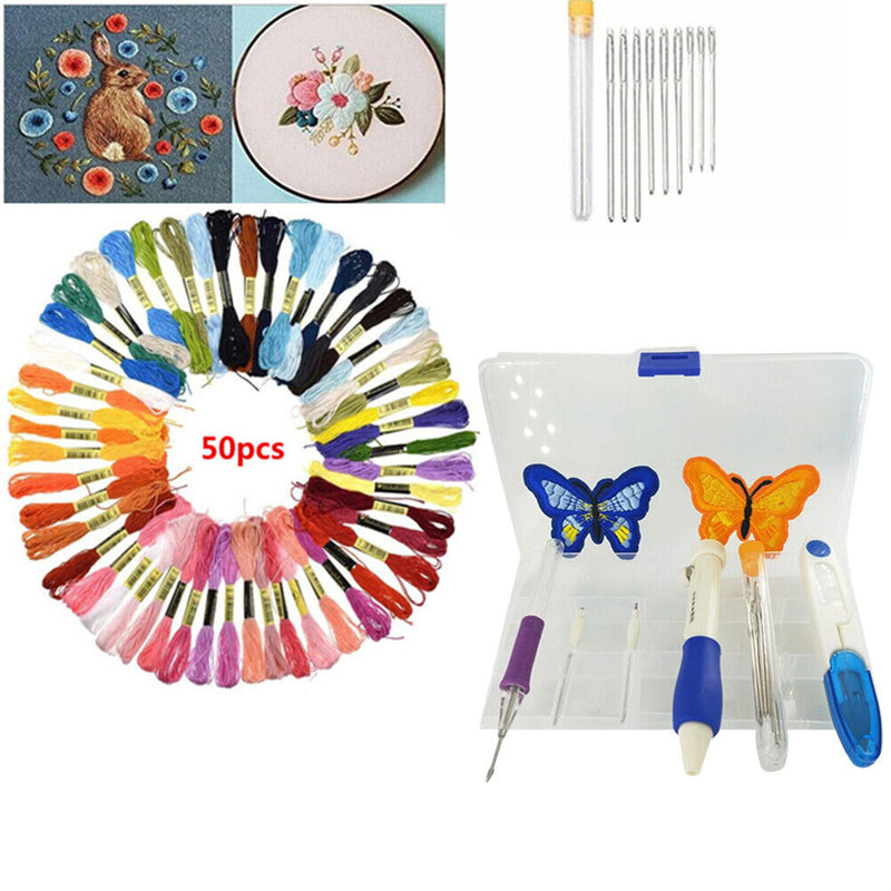 Embroidery Tool Set Threads Pen Threaders Kit for DIY Cross Stitch Sewing C