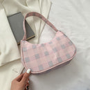Fashion Women Plaid Print Underarm Bag Casual Small Hobos Handbags (Pink)
