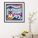 2 Strands Full Embroidery Cartoon Lighthouse Printed Cross Stitch Art Home