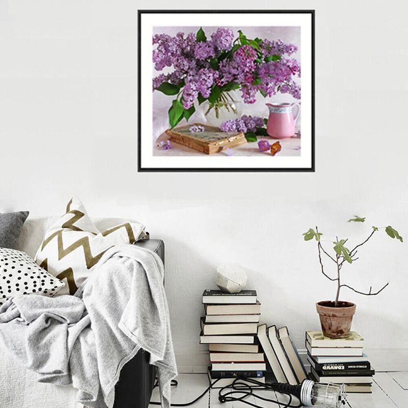 5D DIY Diamond Painting Purple Flowers Cross Stitch Embroidery Mosaic Kit Newly