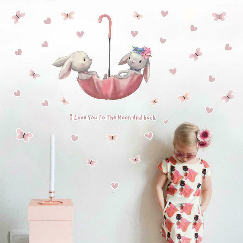 Cute Grey Bunny Ballet Rabbit Wall Stickers For Kids Nursery Room W9S8 Baby U9Y1
