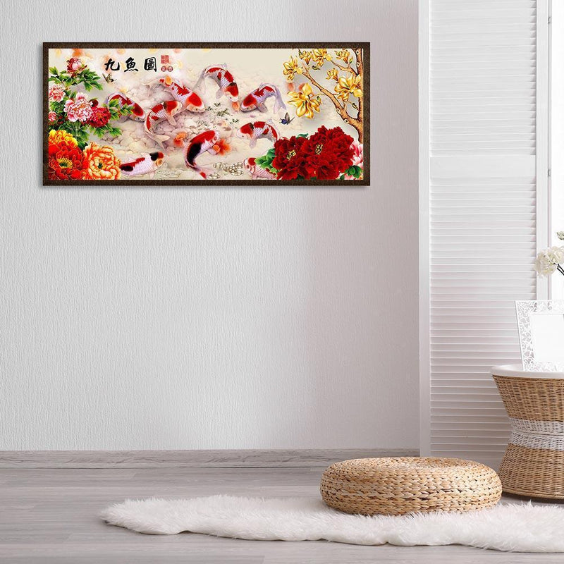 5D DIY Full Drill Diamond Painting Peony 9 Fishes Cross Stitch Embroidery