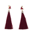 Women Fashion Multicolor Metal Triangle Retro Tassel Jewelry Earrings Red