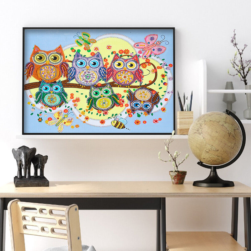 Diamond Painted 5D DIY Cartoon owl Partial Special Rhinestone Set Newly