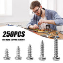 250x 4-20 Size Wood Screw M2 Cross Round Head Self Tapping Screws Assortment Kit