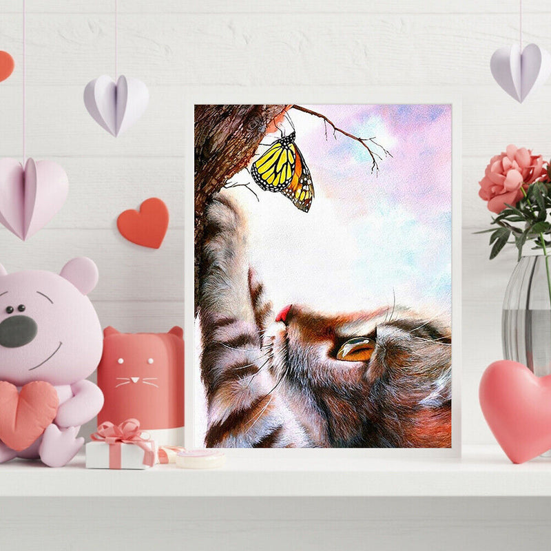 Frameless Oil Paint By Numbers DIY Cat Butterfly Picture Craft Kit for Home