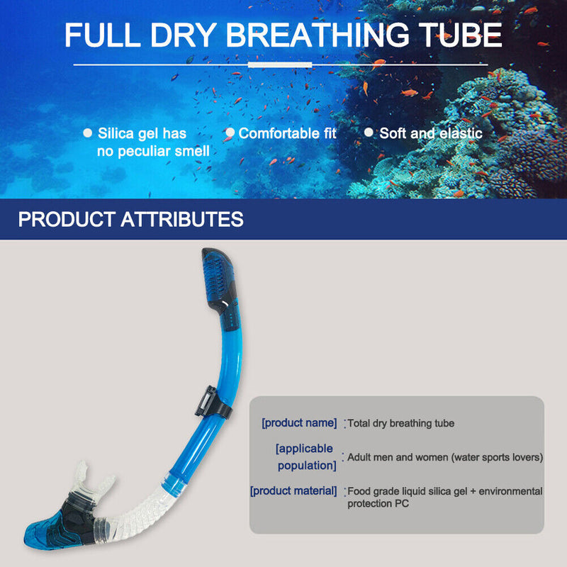 Diving Snorkel Full Dry Underwater Breathing Tube Snorkeling Gear (Blue) Newly