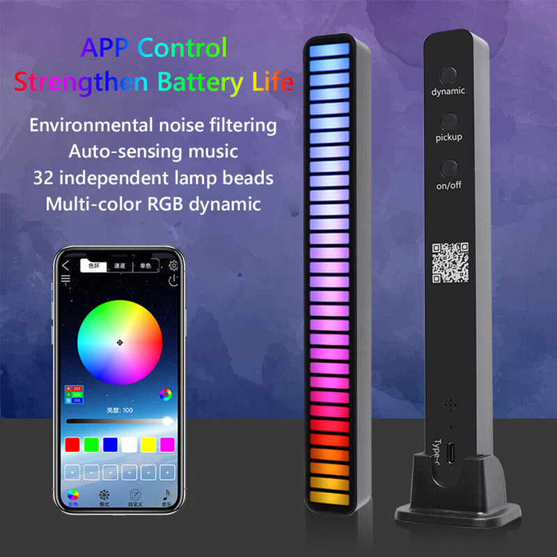 Type-C APP Control RGB 32 LED Voice-Activated Rhythm Light Bar (Jazz Black)