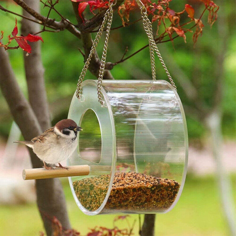 Acrylic Bird Feeder Outdoor Hanging Transparent Bird Food Seed Holder Box