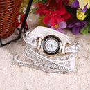Duoya Leather Bracelet Watch Rhinestone Quartz Bracelet Watch (White)