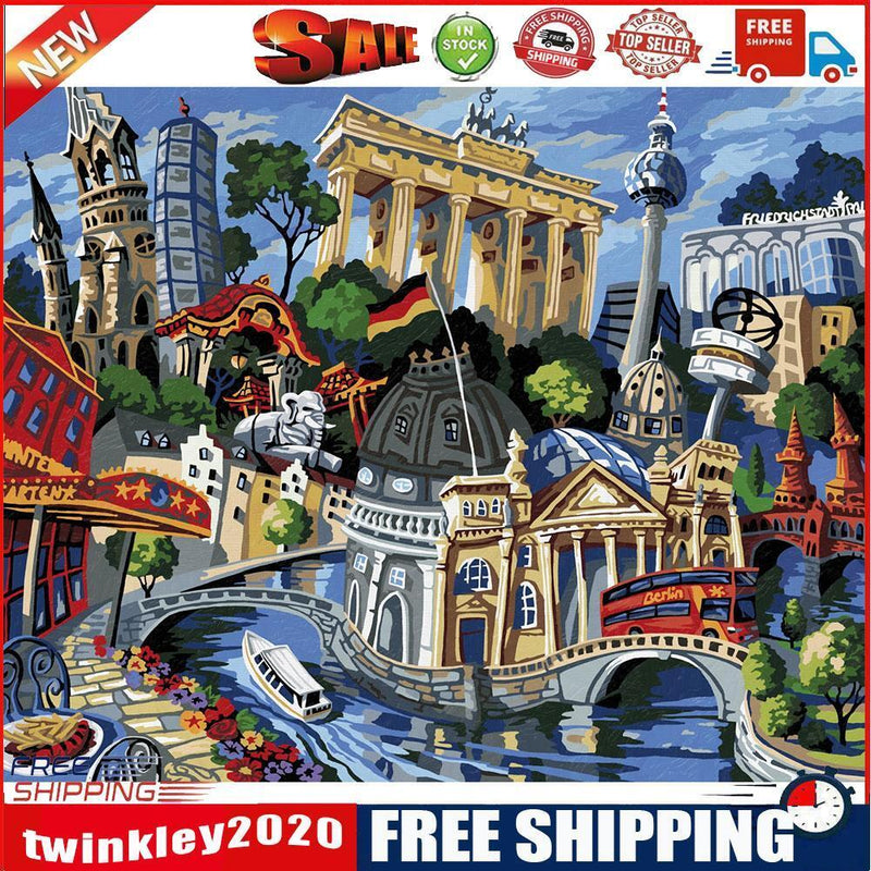 Old Buildings Oil Paint By Numbers Kits DIY Handpainted on Canvas Wall Art