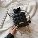 Fashion Women PU Checker Cube Shoulder Bag Solid Color Drawstring Crossbody Bags