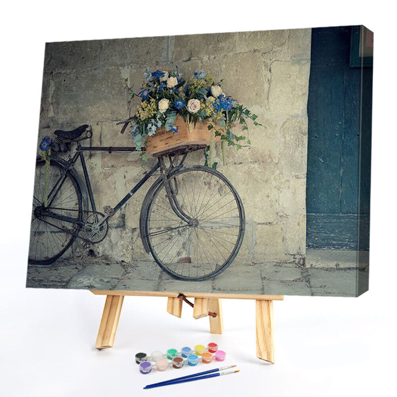 Frameless Oil Paint By Numbers Bicycle DIY Canvas Picture Craft for Home