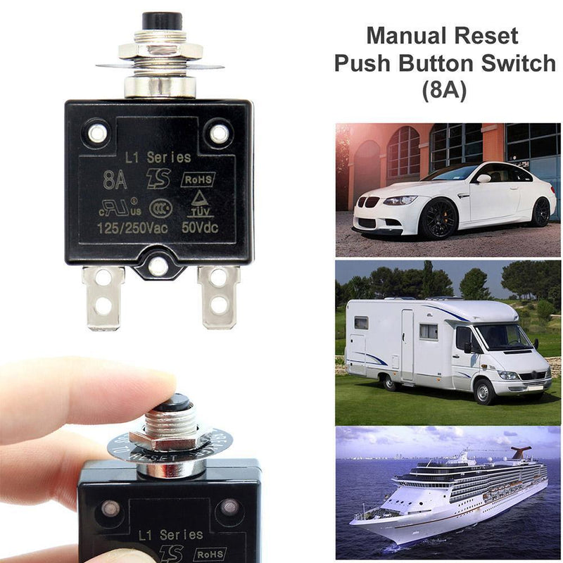 Manual Reset 125-250V AC 50V DC Push Button Thermal Circuit Breaker(8A)