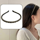 Women's Chain Hair Band Pu Leather Hair Bundle Simple Thin Headband Chain E7X3