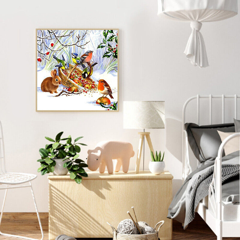 5D Rhinestone Picture DIY Bird in Snow Full Round Drill Art Diamond Painting Kit