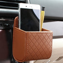 Car Storage Bag Air Vent Dashboard PU Organizer Box Phone Holder (Brown)