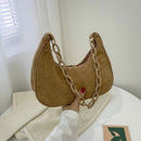 Fashion Women Corduroy Solid Color Underarm Bag Casual Chain Hobos Shoulder Bags