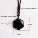 Jewelry Blessing Black Lucky Amulet Necklace Hexagram Shape Obsidian Pendant