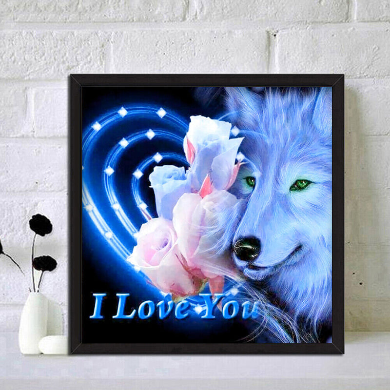 5D DIY Wolf Flowers Full Round Drill Diamond Painting Drawing Art Mosaic Craft