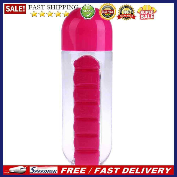 600ml Creative Pills Cup Daily Pill Box Organizer Drinking Bottles(Rose Red