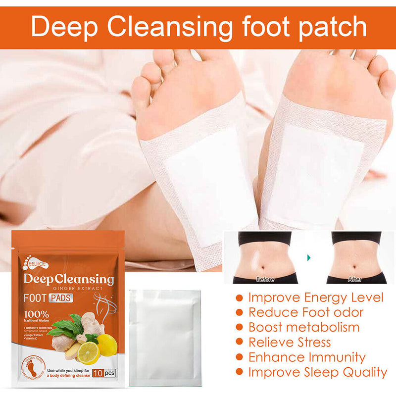 EELHOE 10 Packs Ginger Foot Patches Bamboo Vinegar Pads Adhesive Foot Care Tool