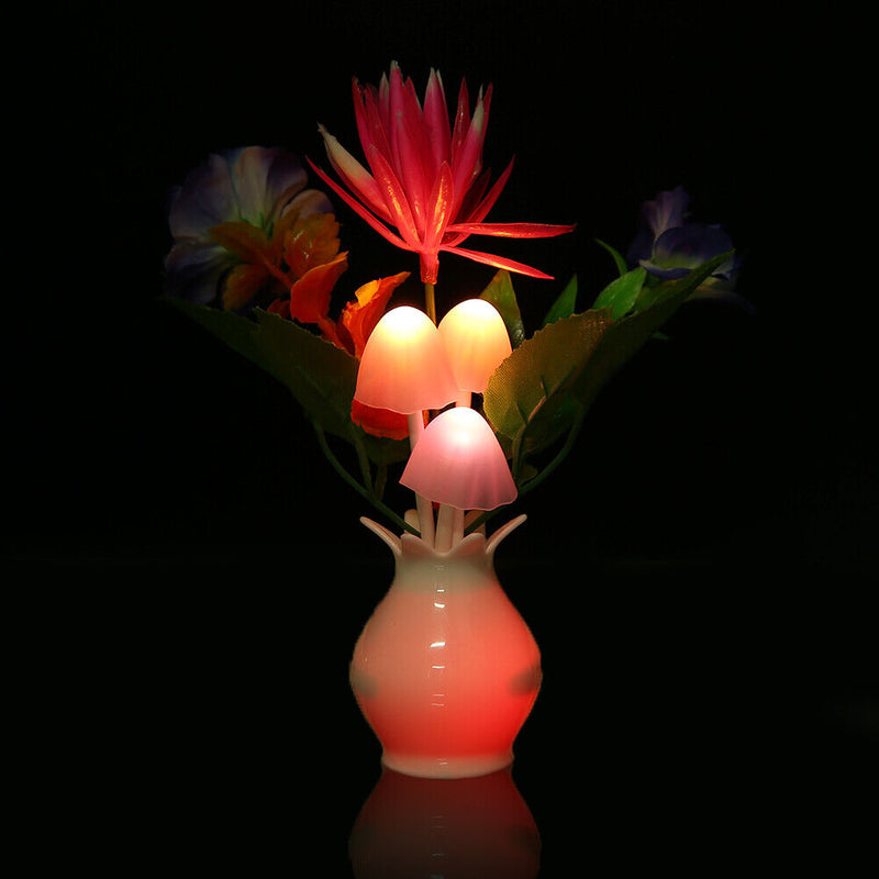 US Plug-in LED Night Lamp Flower Colorful Light Sensor Bedroom Home (LJ-1)