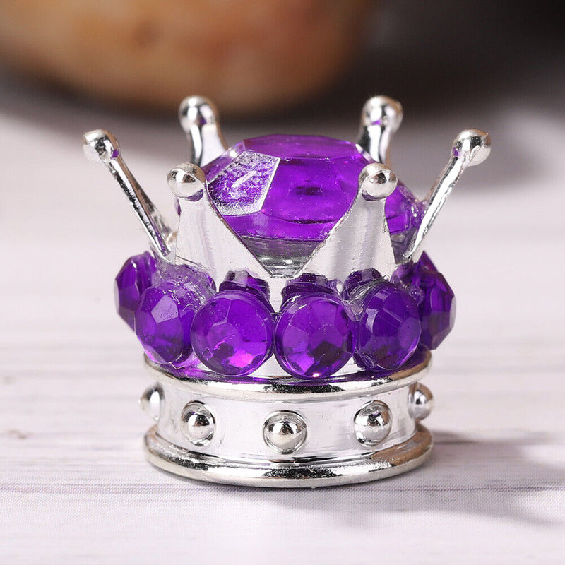 4pcs Car Rhinestone Crown Wheel Tire Valve Cap Auto Dust Air Cover (Purple)
