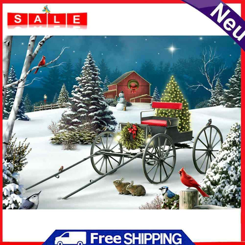 5D DIY Full Drill Cross Stitch Christmas Carriage Diamond Painting Embroidery