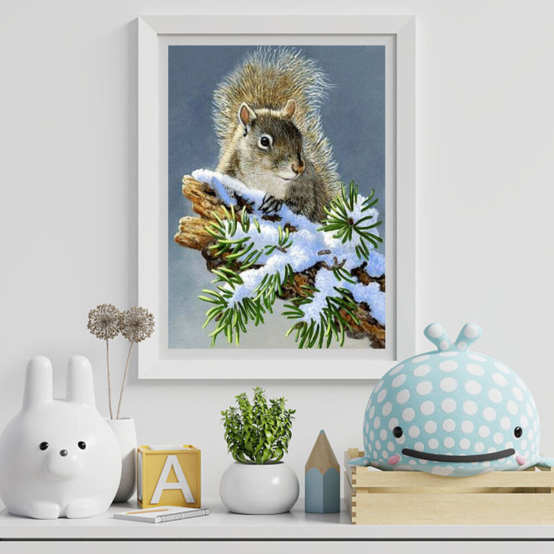 5D DIY Diamond Painting Full Round Drill Winter Squirrel Wall Decor Rhinestone