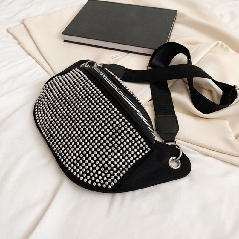 Trendy Chest Bag Rhinestone Fashionable Women Fanny Pack Nylon for Lady Sho