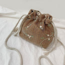 Drawstring Shoulder Handbags Straw Women Lace Flower Decor Crossbody Sling Bags