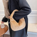 Women Pure Color Plush Small Shoulder Bags Fluffy Underarm Handbags (Camel)