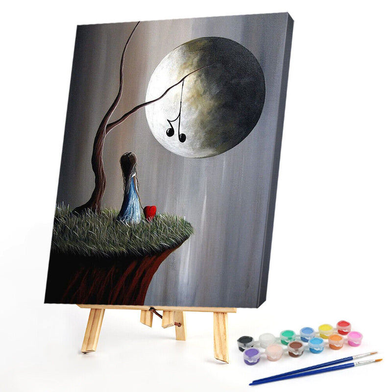 Hand Painted on Canvas DIY Girl Moon Oil Paint By Numbers Drawing Kit Craft