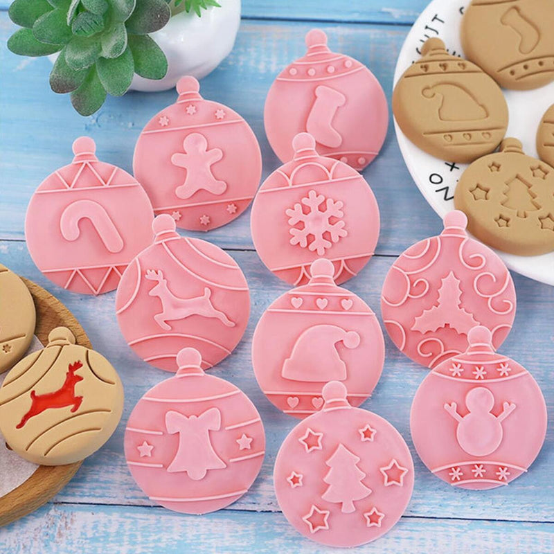 10Pcs/Set Christmas Cookie Cutter Set Hollow Sauce Jam Filled Xmas Ball Decor`