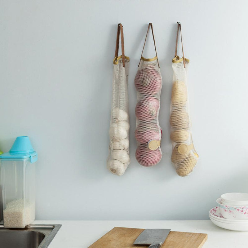 Net Fruit Vegetable Garlic Onion Hanging Storage Bags Reusable Organizers