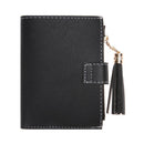 Folded Women Tassels PU Leather Handbag Girl Hasp Small Wallet Purse(Black)