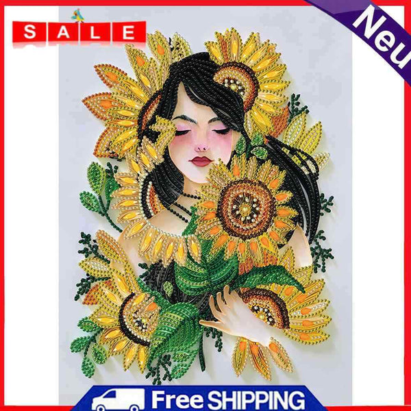 DIY Sunflower Girl Part Drill Special Shape Rhinestone Drawing Home Decoration
