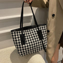 Women Houndstooth Print Leather Jacquard Shoulder Bag Casual Tote Shopping Bags