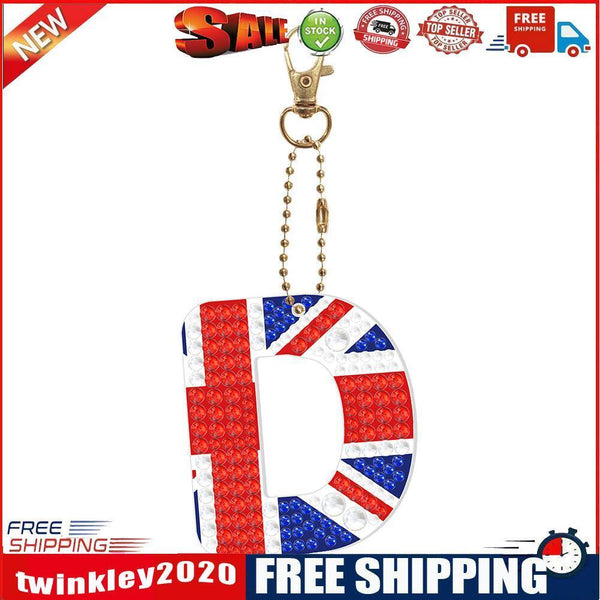 Letter Crystal Diamond Painting Acrylic Keychain DIY Key Ring Pendant (D)