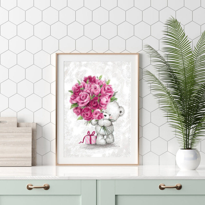 5D DIY Bouquet Bear Full Round Diamond Painting Mosaic Picture Rhinestone Crafts