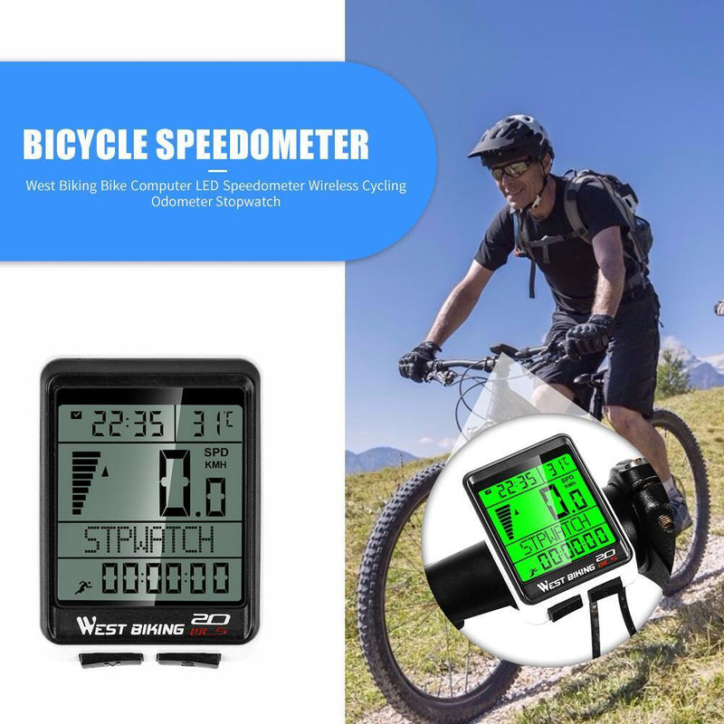 West Biking Bicycle Waterproof Stopwatch Speedometer Cycling Odometer w/Backlit